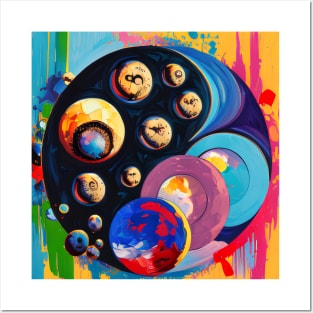 Moon phases with mushrooms abstract oil painting style Posters and Art